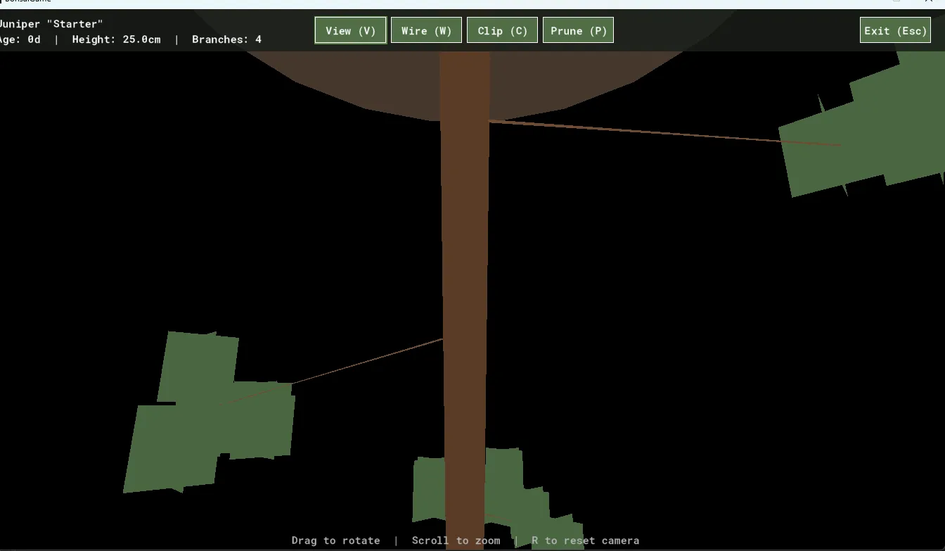 The tree at 15× scale — a 3.75m trunk that the camera was effectively standing inside